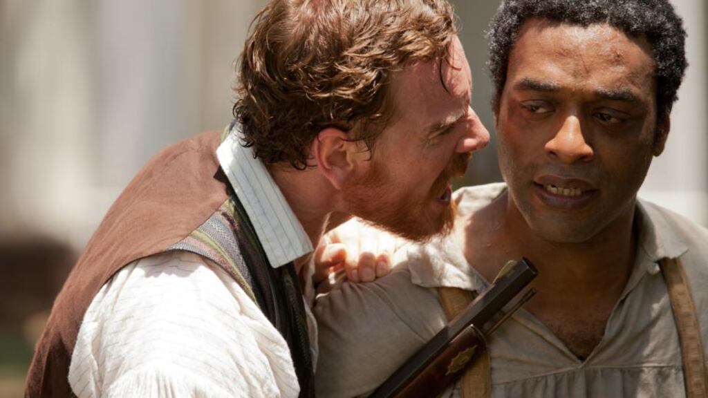 Michael Fassbender and Chiwetel Ejiofor in 12 Years a Slave. ‘The film invited audiences to feel outrage against an aspect of history, then to savour the warmth that comes from the triumph of decency in the final reel. No prompt to face the fact of slavery remaining a reality for tens of millions today.’