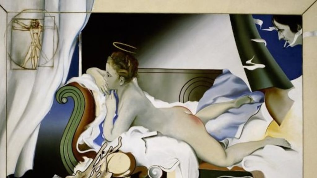 Michael Farrell’s Madonna Irlanda (1975), pop-art paintings depicting Ireland as a baby-faced courtesan with what looks like a freshly spanked behind