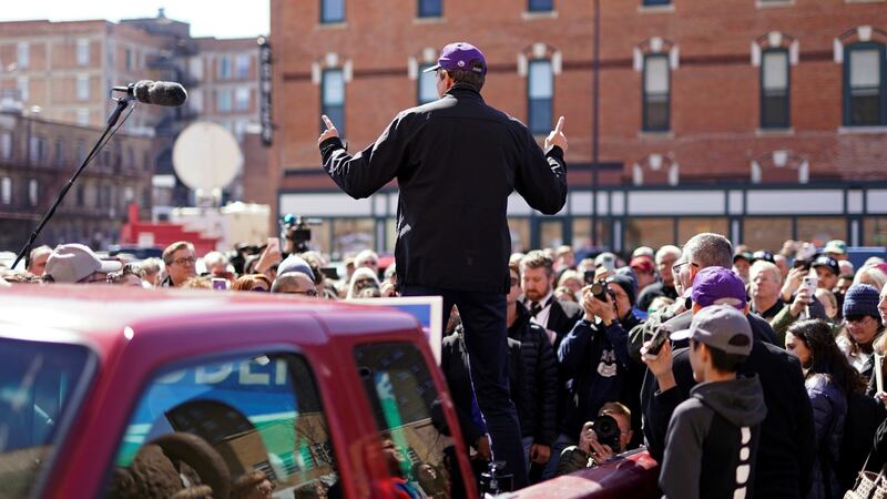 Beto O’Rourke speaks with supporters in Waterloo, during a three-day road trip across Iowa. Photograph: Ben Brewer/Reuters