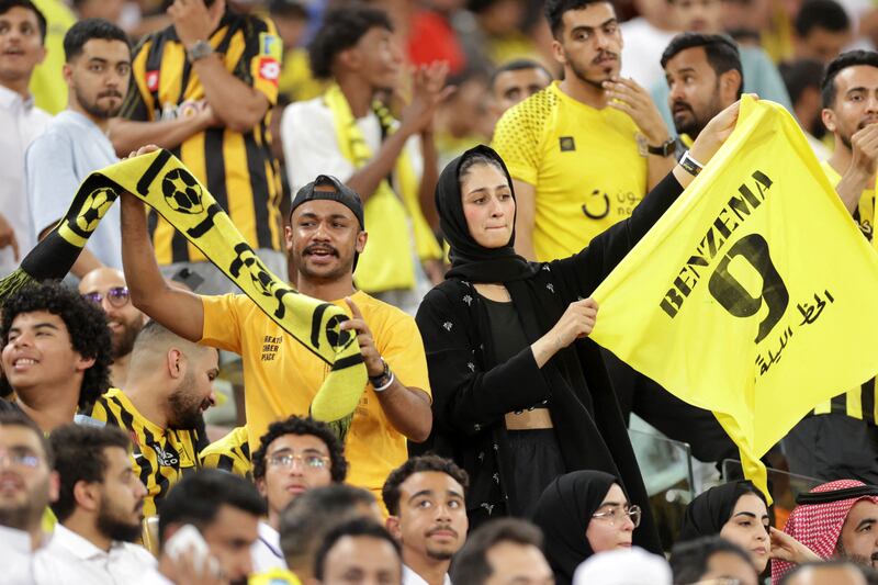 Fans gather at at Saudi side Al-Ittihad's stadium in Jeddah to welcome Former Real Madrid striker Karim Benzema last year. Photograph: AFP/Getty