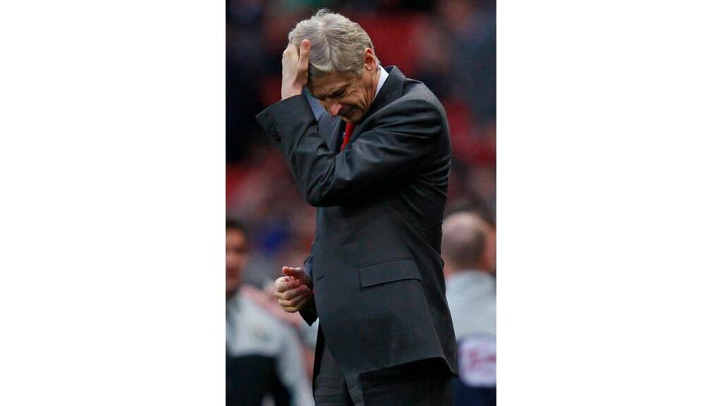 Feeling the pressure: Arsenal manager Arsene Wenger reacts during the scoreless draw against Blackburn at the Emirates Stadium. Photograph: Eddie Keogh/Reuters