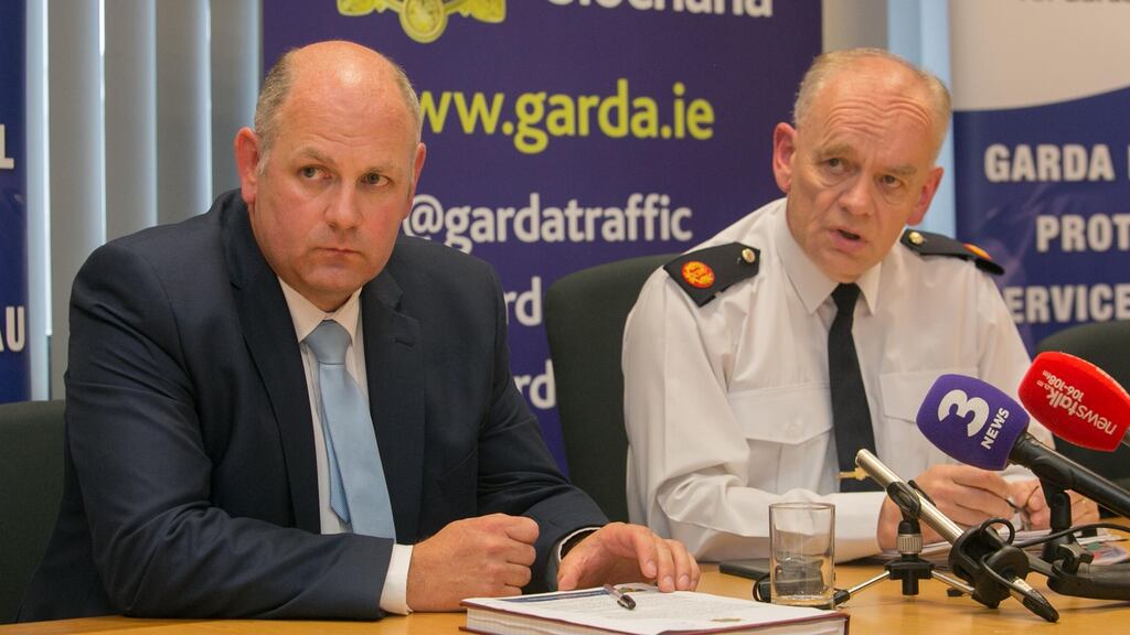 Garda Detective Superintendent Declan Daly (left) and Assistant Commissioner John O’Driscoll during a Garda media briefing on Operation Ketch  in Dublin. Photo Gareth Chaney Collins