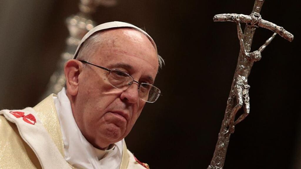 Pope Francis at St Peter’s Basilica at the Vatican yesterday. The investigator says the pope has asked his council of cardinals to overhaul the entire structure of the Vatican, including a review of the its economic affairs. Photograph: Tony Gentile/Reuters