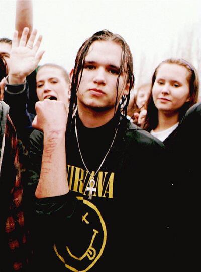 A fan attends a April 1994 vigil in Kurt Cobain’s memory in Seattle, Washington, US. File photograph: Therese Frare/AFP/GettyImages