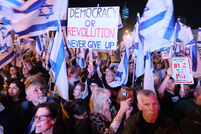 Israelis protest against the government's controversial justice reform bill in Tel Aviv on Saturday, March 4th, 2023. Photograph: Jack Guez/AFP via Getty Images