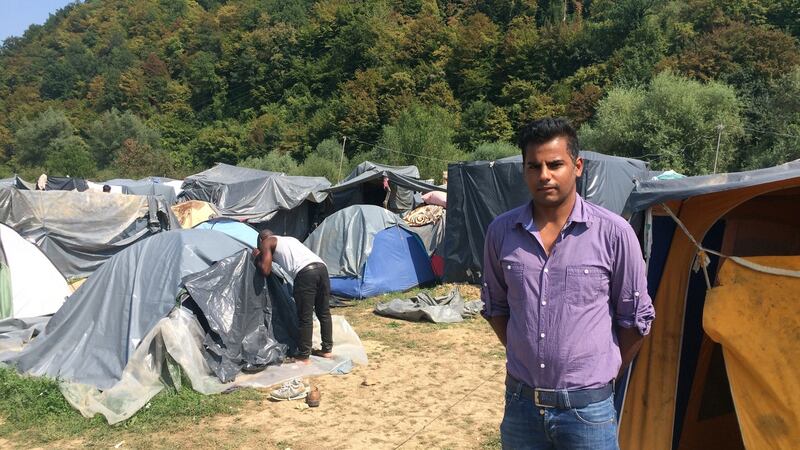 Muhammad Yasir (27), a cameraman and reporter from Faisalabad in Pakistan, is one of hundreds of migrants living in a squalid camp at Velika Kladusa, on Bosnia’s border with Croatia. Photograph: Daniel McLaughlin