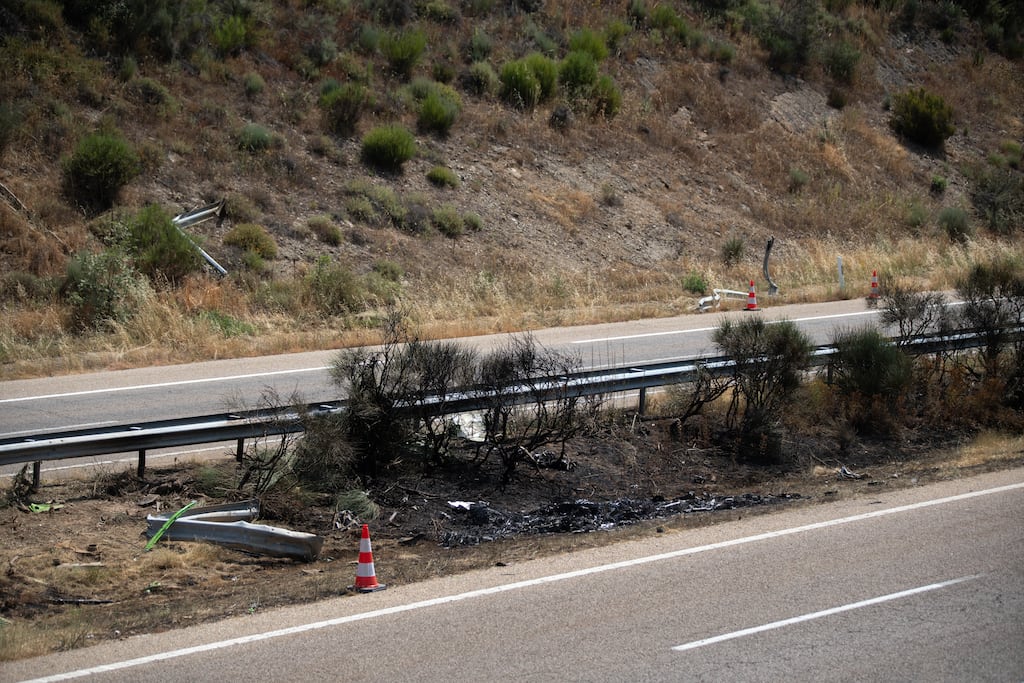 The location on the A-52 in Palacios de Sanabria near the city of Zamora, Spain, where Liverpool footballer Diogo Jota and his brother, Andre Silva, died following a car crash. Photograph: Emilio Fraile/PA Wire