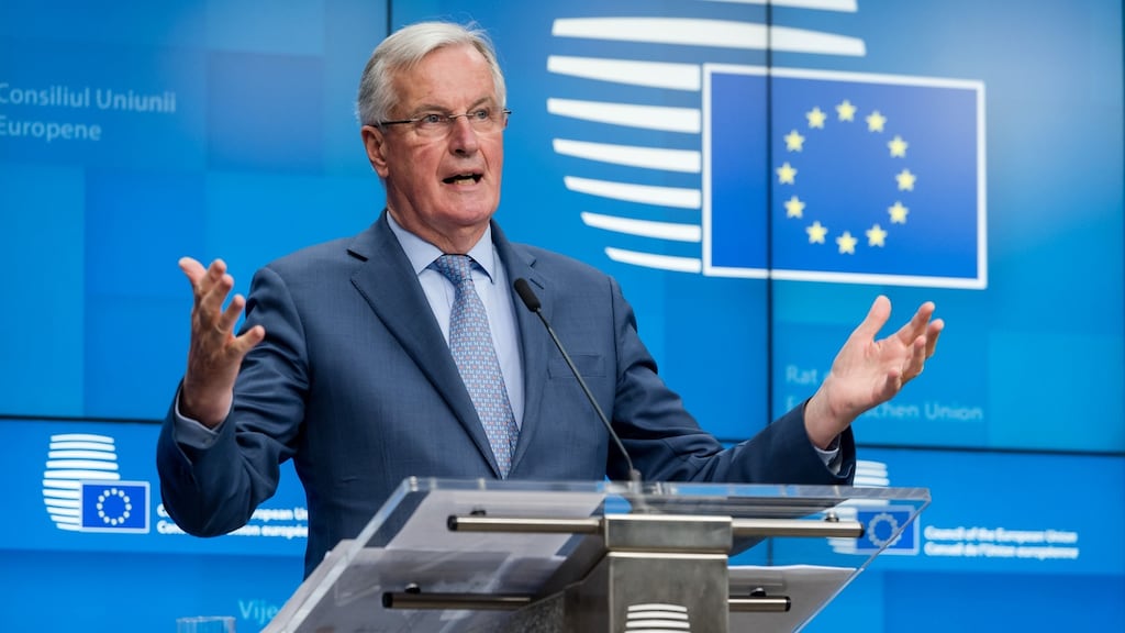 EU chief Brexit negotiator Michel Barnier gives a press conference in Brussels on Tuesday. Photograph: Geert Vanden Wijngaert/Bloomberg
