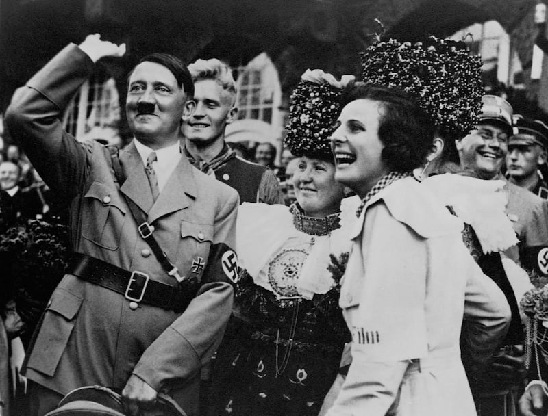 Leni Riefenstahl with Adolph Hitler at a party in Nuremberg in the 1930s. Photograph: Library of Congress/Corbis/VCG via Getty