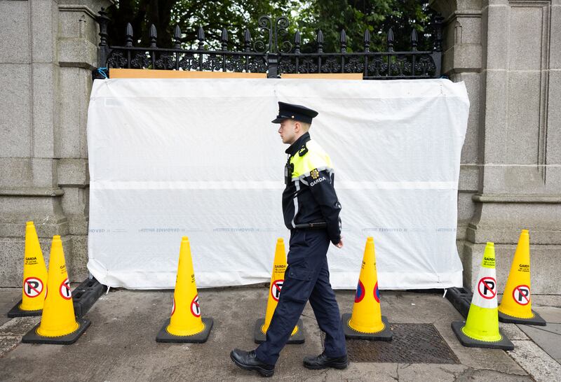 Gates at the rear of Leinster House, on the Merrion Square side, fenced off earlier this month as repair work was carried out following a ramming. Photograph: Sam Boal/Collins Photos