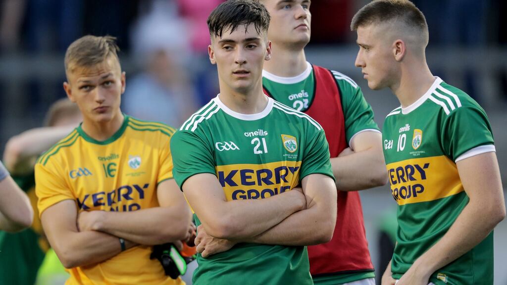 The Kerry Under-20 team after their defeat to Cork. Photograph: Inpho