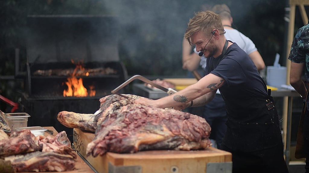 Chef Niall Davidson prepping for Guinness X Meatopia, above. The event runs at the Guinness Open Gate Brewery, July 1st and 2nd