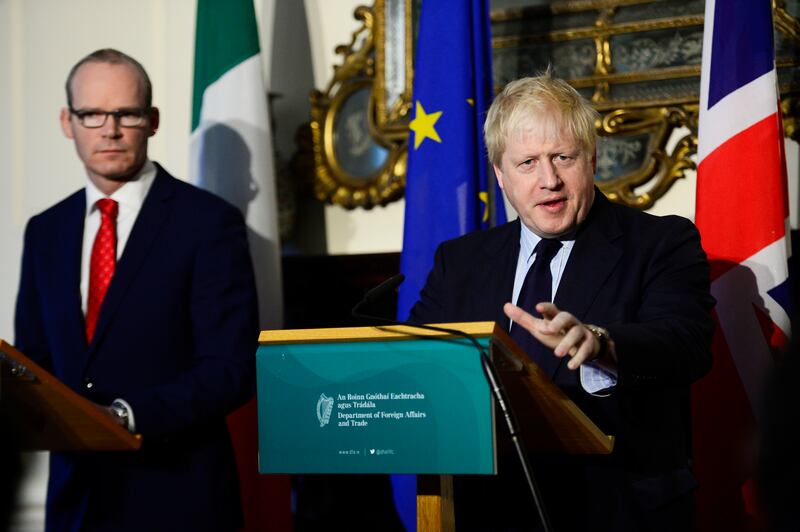 Simon Coveney as minister for foreign affairs with UK secretary of state Boris Johnson at Iveagh House. Photograph: Cyril Byrne