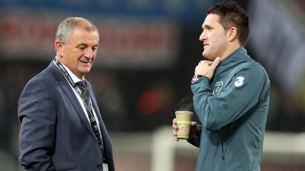 Noel King (left) hopes to have Robbie Keane back on the pitch on Tuesday. Photograph: Donall Farmer/Inpho