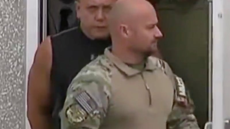 Cesar Sayoc, who was arrested on Friday  during an investigation into a series of parcel bombs, is escorted from an FBI facility in Miramar, Florida. Photograph:  WPLG/Local10.com/Reuters