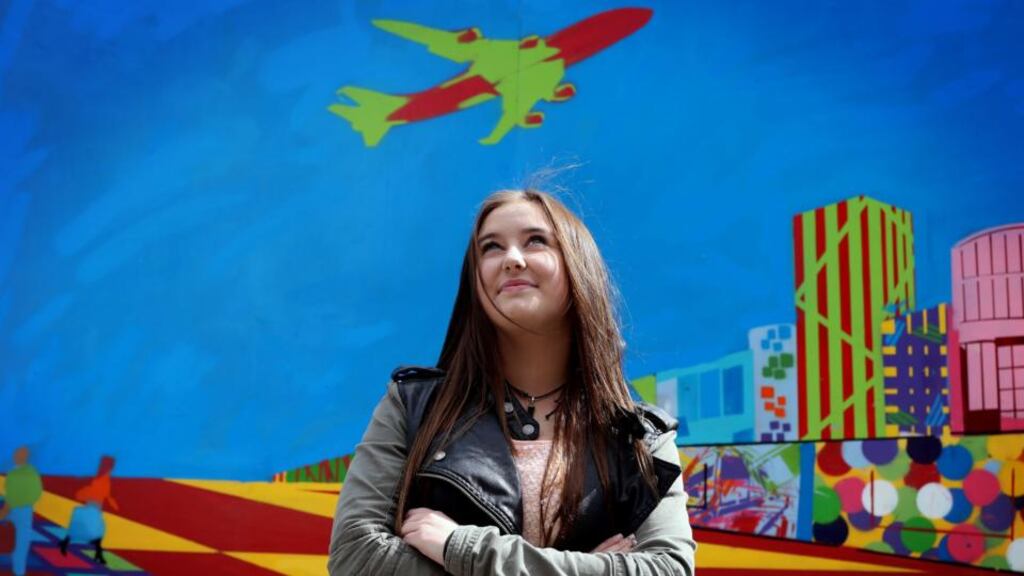 Elle O’Reilly at the unveiling of Marlborough Street Mural, a community arts project stretching more than 50 metres on the corner of Marlborough Street and Marlborough Place in Dublin sponsored by The Irish Life and Luas Cross City. Photograph: Niall Carson/PA Wire