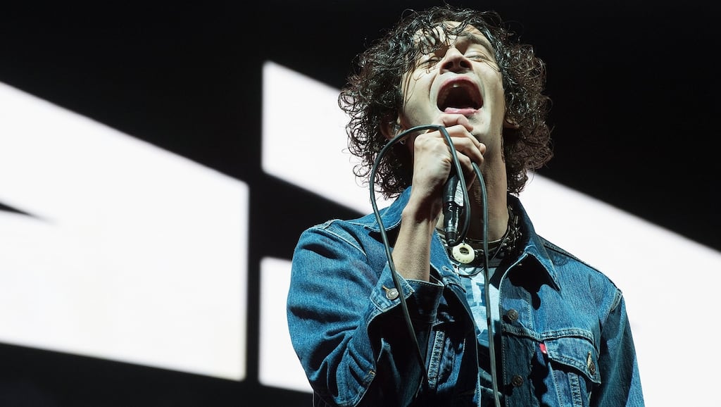 Matt Healy of The 1975 performing on the main stage at Electric Picnic 2019. Photograph: Dave Meehan for The Irish Times