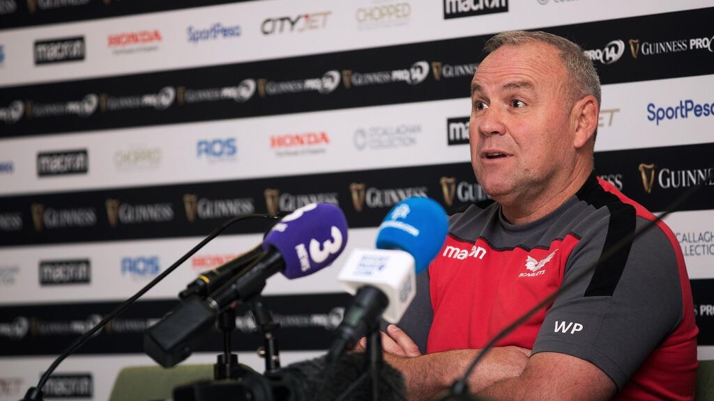Scarlets head coach Wayne Pivac at a press conference at Aviva Stadium ahead the Pro14 final. Photograph: Tommy Dickson/Inpho
