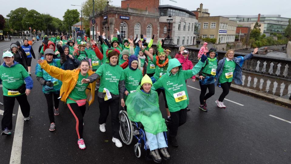 Team Eileen, a group of volunteers with Eileen Finn, who has motor neurone disease, taking part in the fundraiser Walk With Eileen in the Women’s Mini Marathon at Ballsbridge, Dublin, June 1st, 2015. Photograph: Eric Luke/The Irish Times