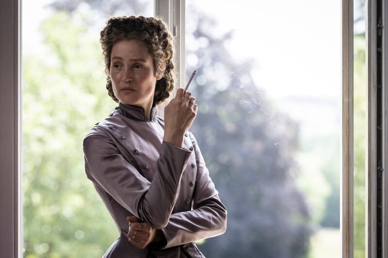 Vicky Krieps as Empress Elisabeth of Austria in Corsage.