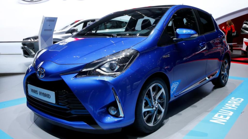 The Toyota Yaris Hybrid is seen during the 87th International Motor Show in Geneva. Toyota was the most popular make of new car licensed last month.
