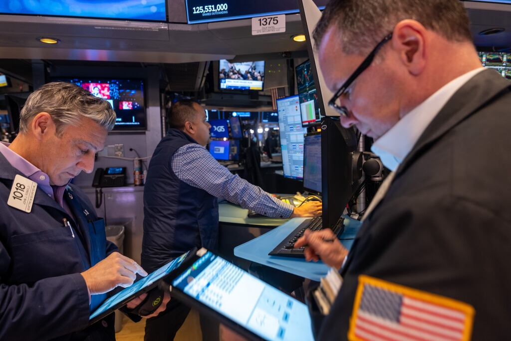 Wall Street stocks fell in early trading following Mr Trump’s threat to impose additional tariffs on imports from the European Union. Photograph: Spencer Platt/Getty Images