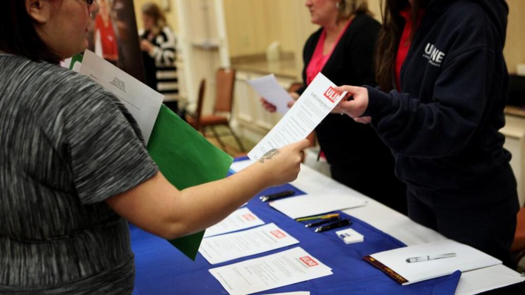 A job seeker attends a career fair hosted by JobExpo.com in Texas. Photograph: Ben Torres/Bloomberg