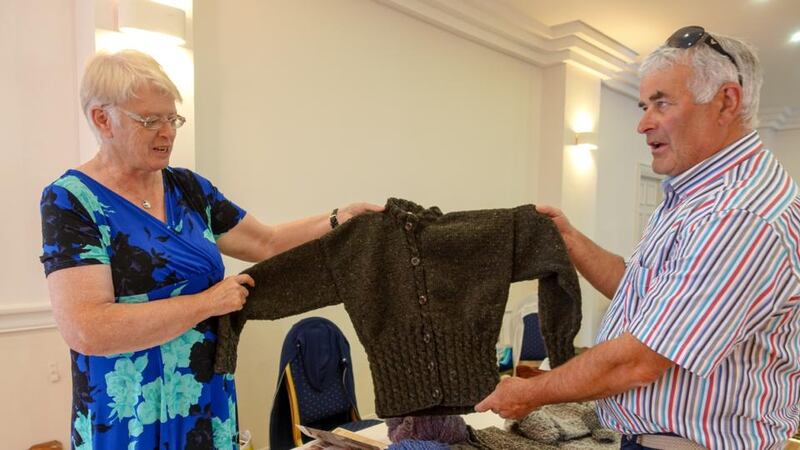 Kathleen Meehan and Seamus McBrearty from Kilcar, Co Donegal. By the time I turn up at the Bay View Hotel, Kathleen had sold all of the 10 hand-knit Aran jumpers she had with her