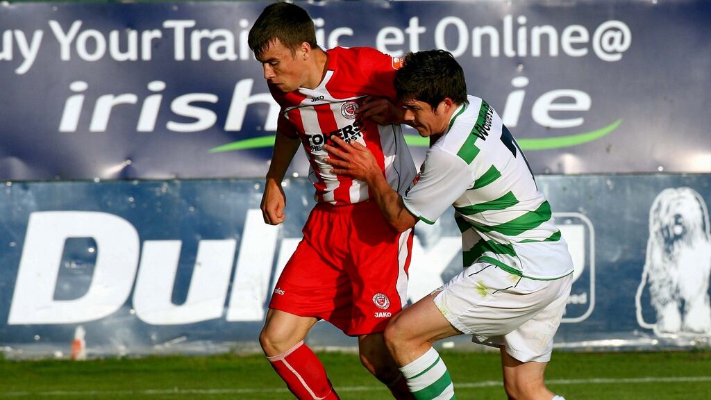 Séamus Coleman in action for Sligo Rovers during an FAI Cup game against Shamrock Rovers in June 2008. Photograph: Dan Sheridan/Inpho