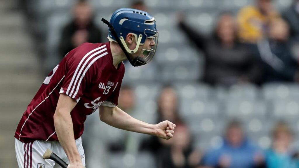 Galway’s Niall Collins celebrates scoring a goal during his side’s win over Dublin. Photograph: Laszlo Geczo/Inpho
