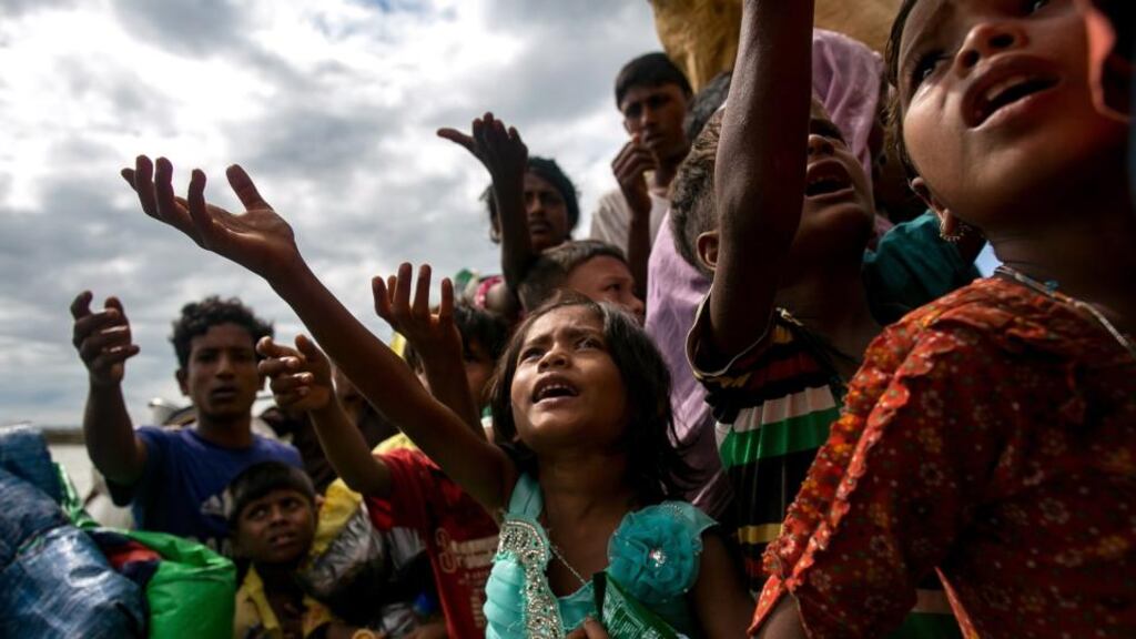 Ethnic cleansing: the UN has condemned Myanmar’s treatment of its Rohingya Muslim minority; these Rohingya children are begging for food after fleeing to Bangladesh. Photograph: Allison Joyce/Getty