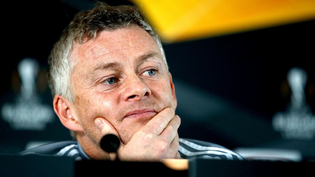 United manager Ole Gunnar Solskjaer during a  press conference at the team’s  training complex in Manchester. Photograph:  Martin Rickett/PA Wire