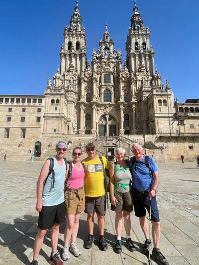 David, Sarah, Ali, Mary and John at the Cathedral de Santiago de Compostela