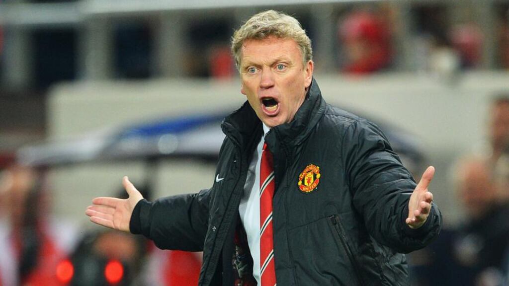 Manchester United manager David Moyes on the touchline during the Champions League defeat to Olympiakos. Photograph: Michael Regan/Getty Images