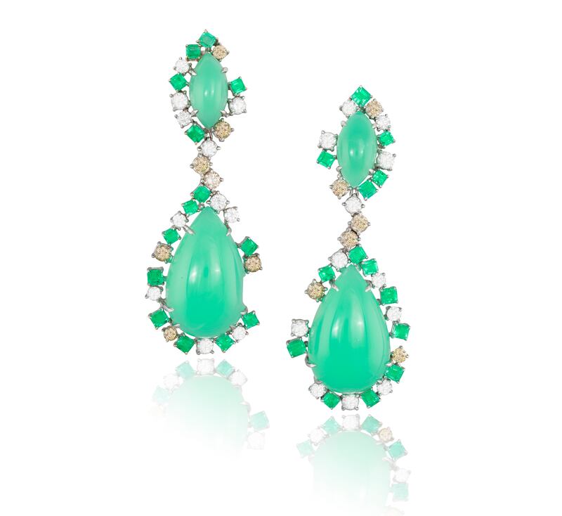 A pair of gem-set and diamond pendant earrings by Margherita Burgener €14,000-€18,000