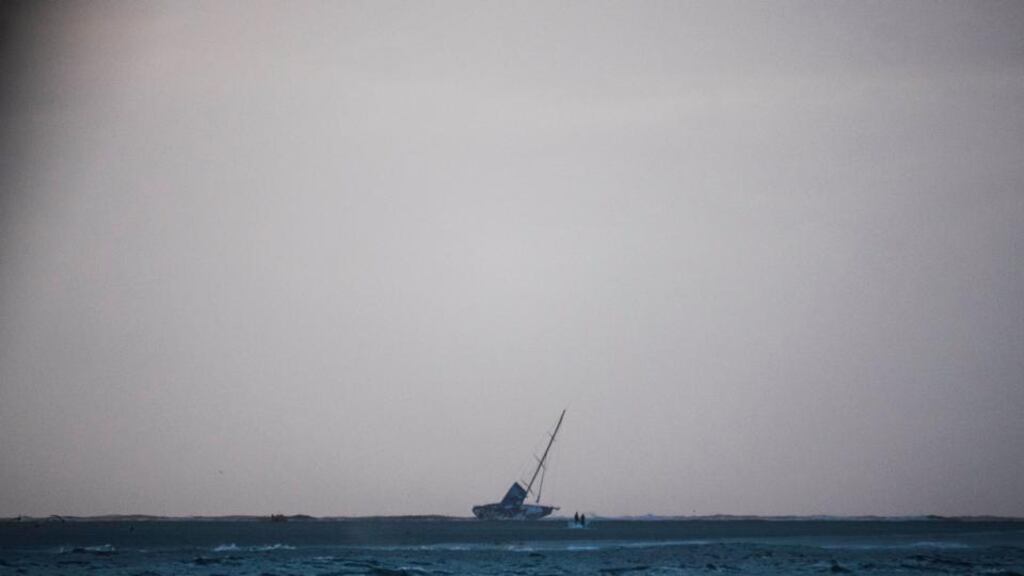 Team Alvimedica remains on station at the Cargados Carajos Shoals where Team Vestas Wind has run aground and abandoned ship for life rafts a few hours before sunrise during Leg 2 between Cape Town, South Africa and Abu Dhabi, UAE. Photograph: Amory Ross/Team Alvimedica/Volvo Ocean Race via Getty Images