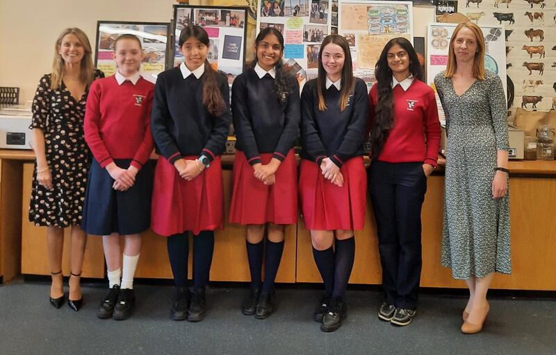 St Dominic’s College Cabra’s winning space scientists and support team. From left: teacher Adrieanne Healy, students Holly O'Leary, Lama Elgobashy, Shreya Saju, Lexie Mckenna, Nia Neju and teacher Fiona Dockery.