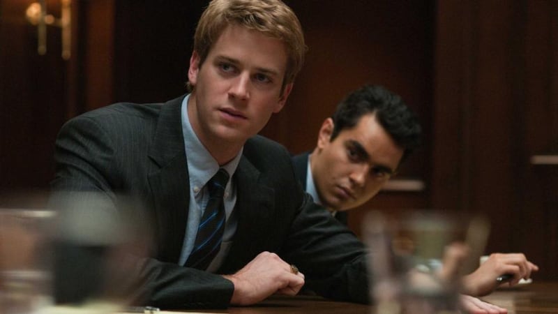 Armie Hammer, left, and Max Minghella in Columbia Pictures’ “The Social Network,” starring Jesse Eisenberg, Andrew Garfield and Justin Timberlake.