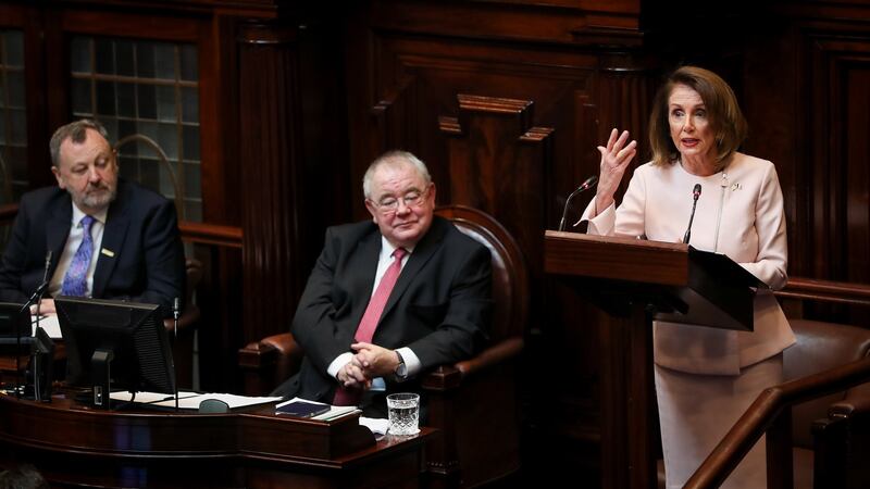Speaker of the House Nancy Pelosi said in the Dáil on Wednesday if Brexit deal undermines the Belfast agreement there will be no chance of a US/UK trade agreement. Photograph: Maxwellphotogrpahy.ie