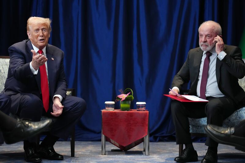US president Donald Trump and Brazil's president Luiz Inácio Lula da Silva at Kuala Lumpur Convention Centre on October 26th. Photograph: Andrew Harnik/Getty