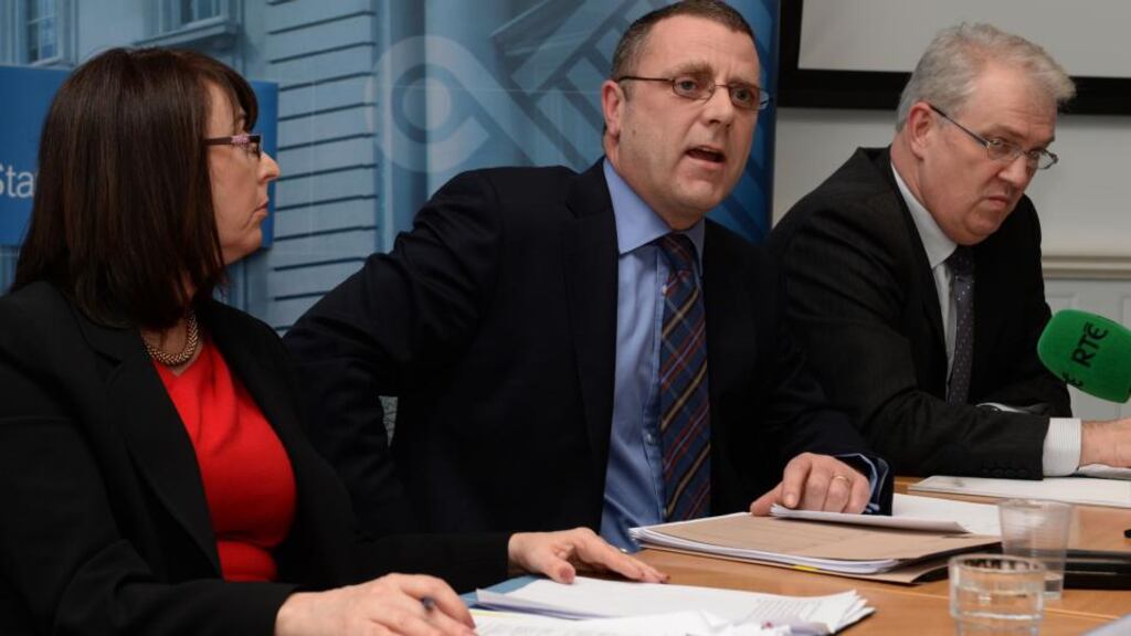 Annette Connolly Principal Officer, Greg Dempsey Chief Finance Operations Officer and John Palmer Principal officer Department of Finance at yesterdays press briefing for the End of December 2013 Exchequer Statement in the Department of Finance office Merrion Street. Photograph: David Sleator/The Irish Times