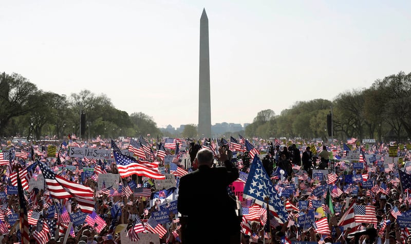 Then Cardinal Theodore McCarrick addresses the crowd at a rally in Washington in April, 2006. Photograph: Stephen Crowley/The New York Times