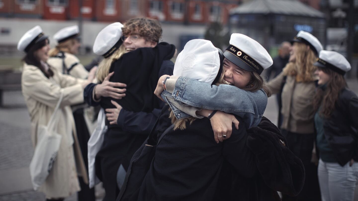 Students celebrating their graduation in the Soderlmalm district of Stockholm