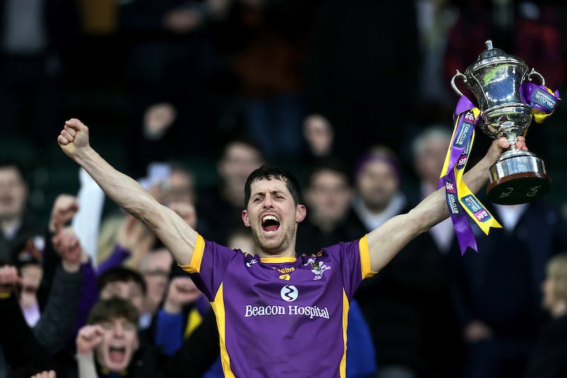 Kilmacud Crokes' Rory O'Carroll celebrates with the trophy last Sunday. Photograph: Laszlo Geczo/Inpho
