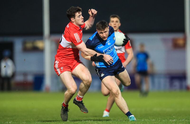 Dublin and Derry meet in the Allianz National League Division Two final on Sunday. Earlier in the campaign, the Ulstermen prevailed by a single point courtesy of Brendan Rogers' last-gasp score. Photograph: Evan Treacy/Inpho