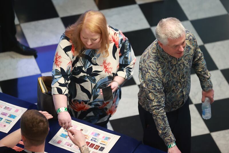 Alliance Party leader Naomi Long and her husband, Michael, who stood as an Alliance candidate for Belfast City Council. Photograph: Liam McBurney/PA