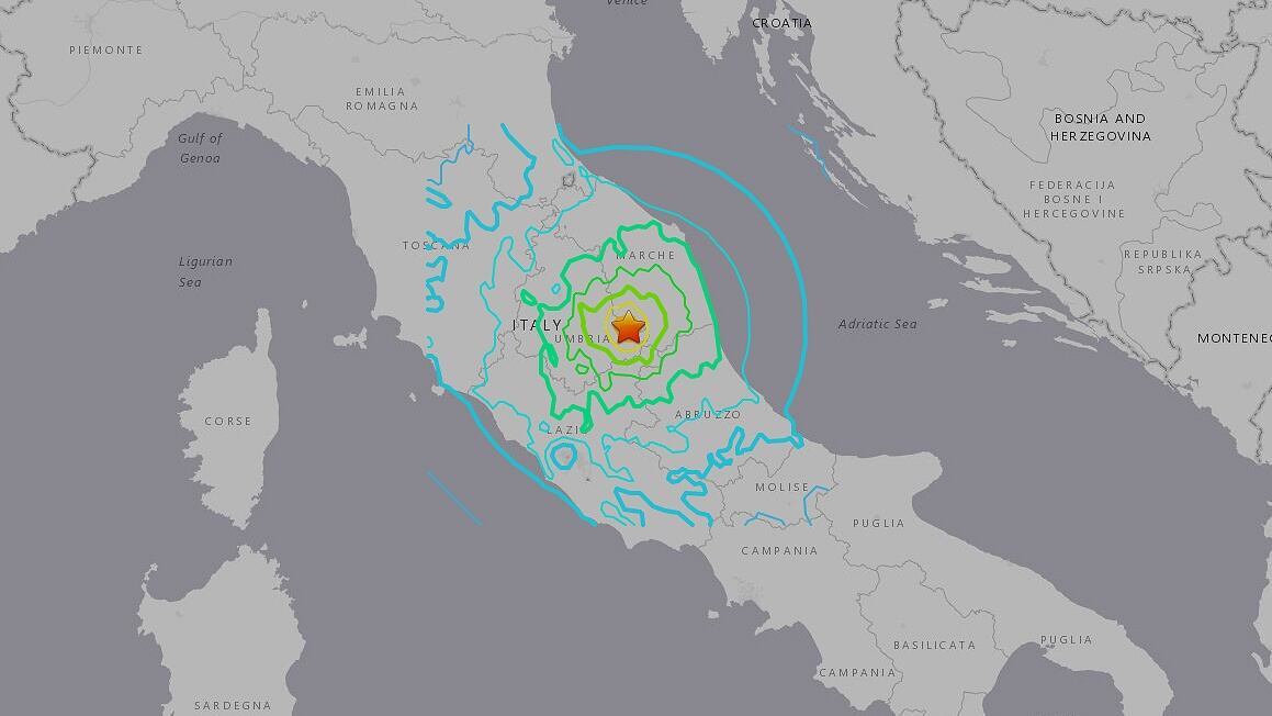 The epicentre of the 5.4 earthquake in Italy. Photograph: earthquake.usgs.gov