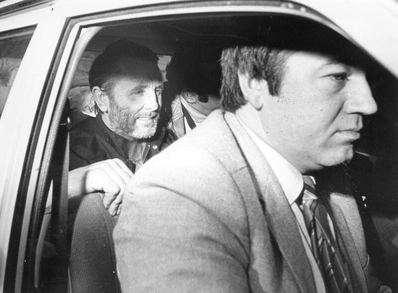 Don Tidey with detectives following his rescue, at Ballyconnell Garda station. Photograph: Peter Thursfield/The Irish Times