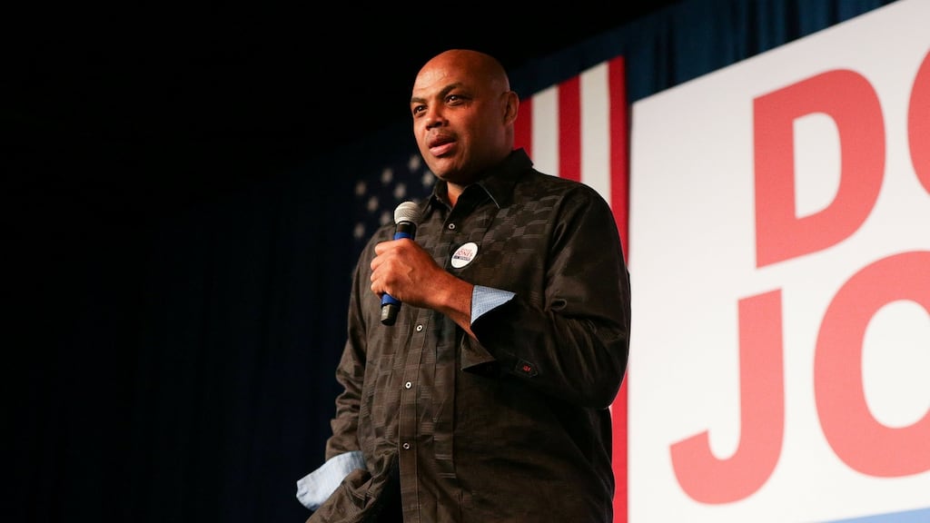 Former NBA basketball player Charles Barkley campaigning in support  of Democratic Alabama senate candidate Doug Jones during a rally at Old Car Heaven in Birmingham, Alabama. Photograph: Marvin Gentry/Reuters