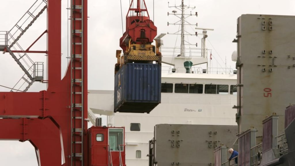 Ships in Dublin Port being loaded with goods for export. Photograph: Dara Mac Donaill